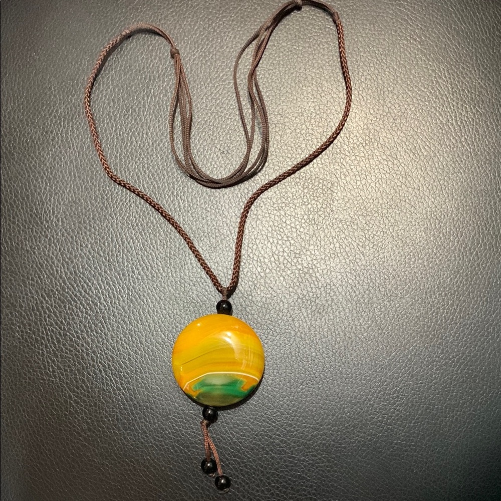Vibrant Banded Agate Necklace | Natural Yellow Green Striped Onyx Gemstone #301
